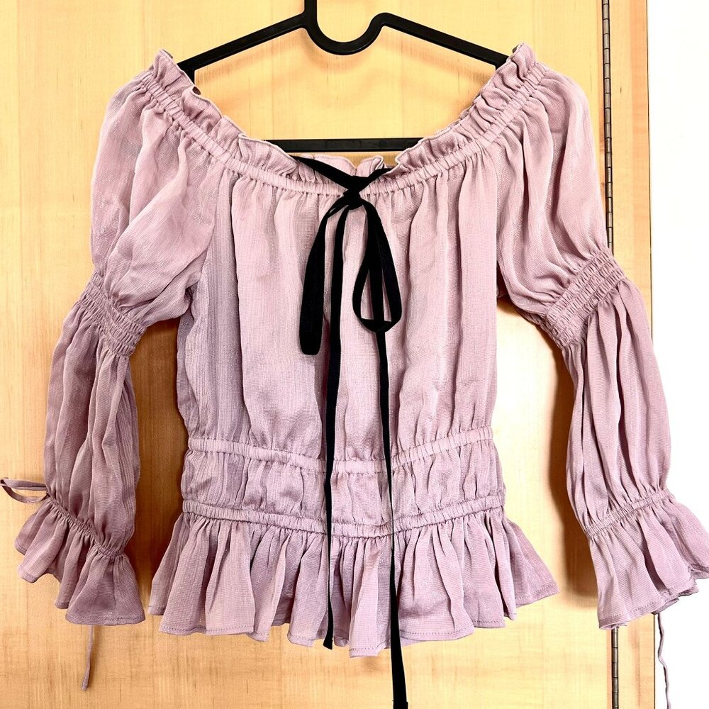 Free Gift! 🎁Japanese Doll-Style Jirai Kei Off-Shoulder Chiffon Top - Brand New